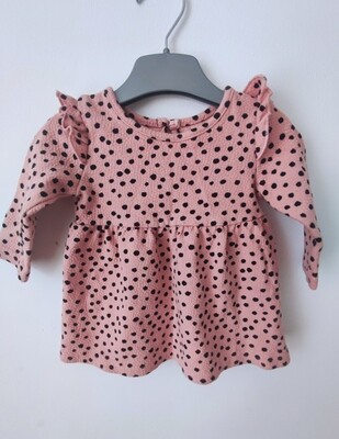 Polka Peach and black dress Age 3-6M