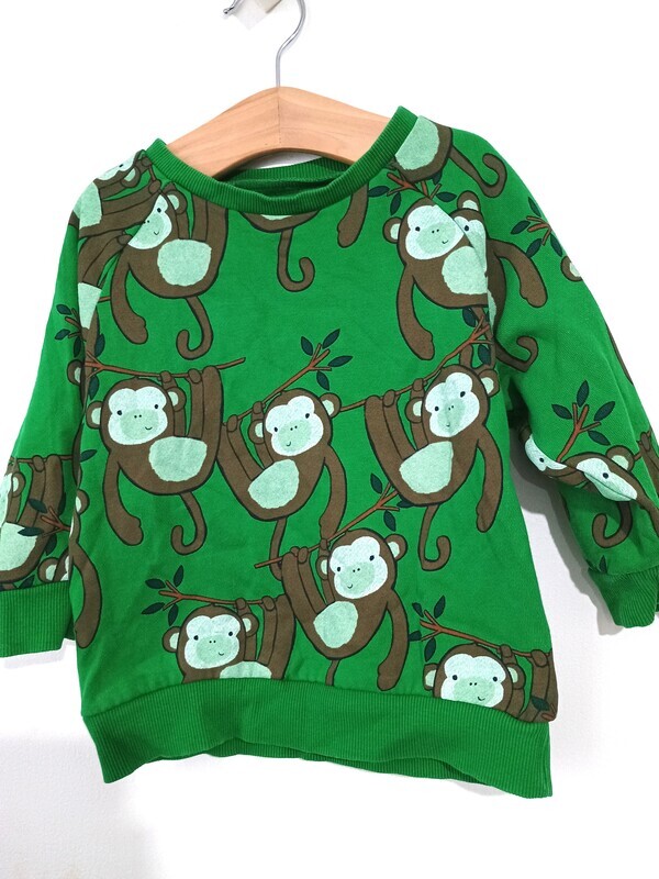 Green top with Monkey prints  age 12 -18months