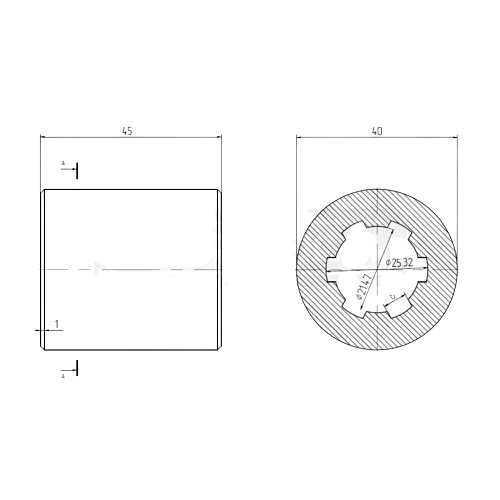 Akseliholkki SAE 1'' L-45 DIN 5463 SHD