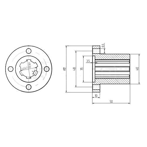 Akseliholkki SAE 1'' L-50 DIN 5463 SHD