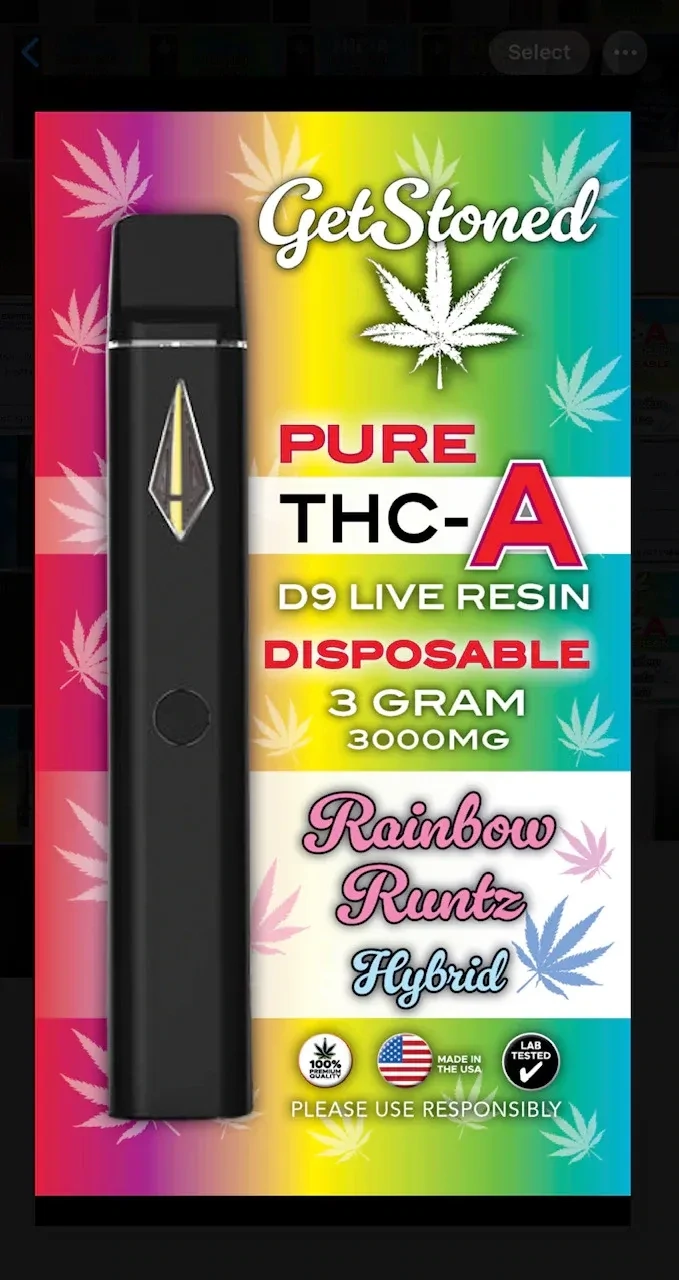 Get Stoned 3g Pure THCA Disposables - Rainbow Runtz (hybrid)