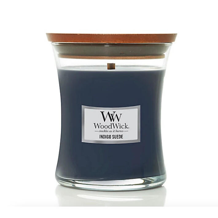 Indigo Suede Hourglass WoodWick Candle