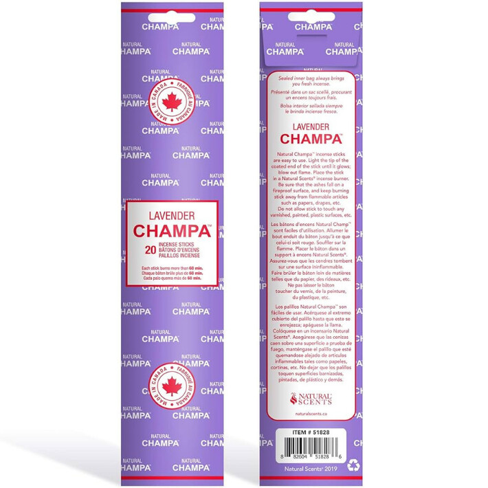 Lavender Natural Champa Incense 20 Pk