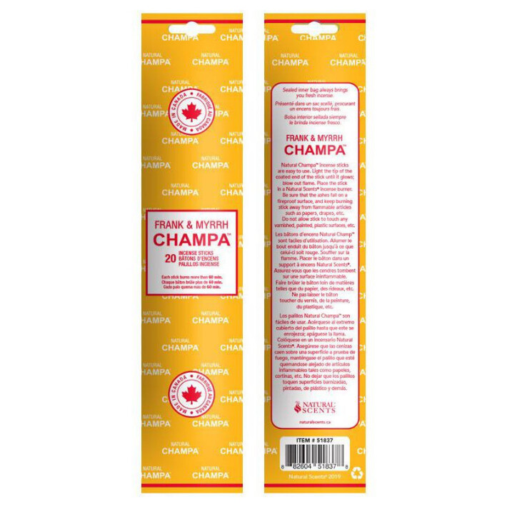 Frank &amp; Myrrh Natural Champa Incense 20 Pk