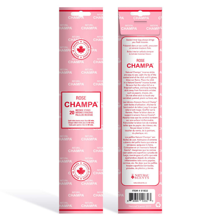 Rose Natural Champa Incense 20 Pk