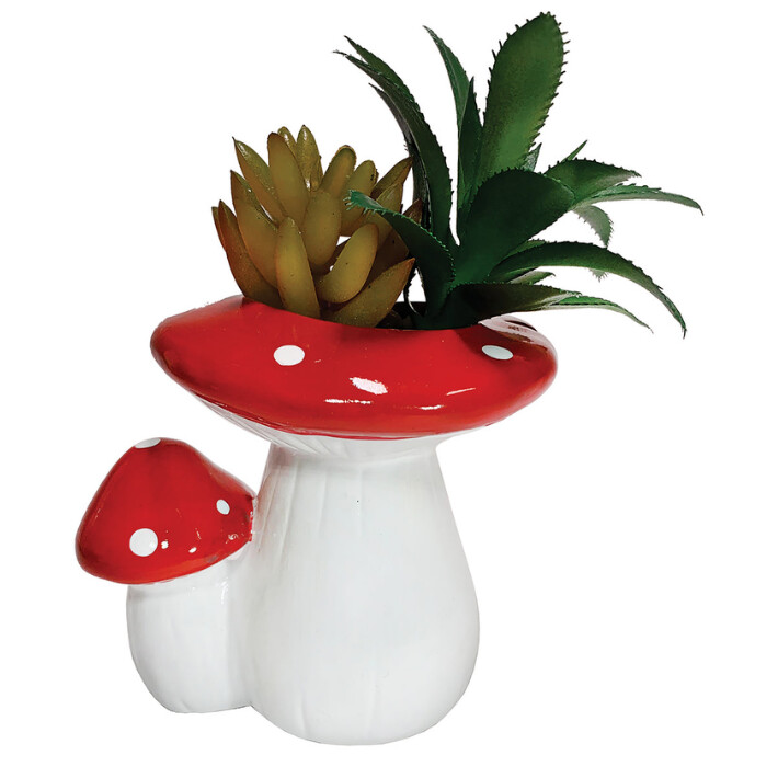 Mini Mushroom Planter With Faux Succulents