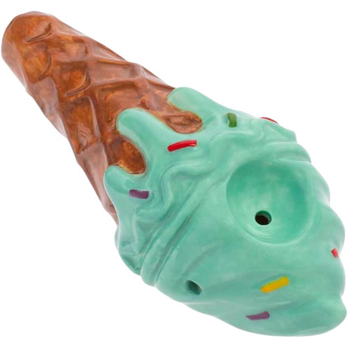 Mint Ice Cream Cone Ceramic Handpipe Hand-Painted by Wacky Bowlz CP103G..