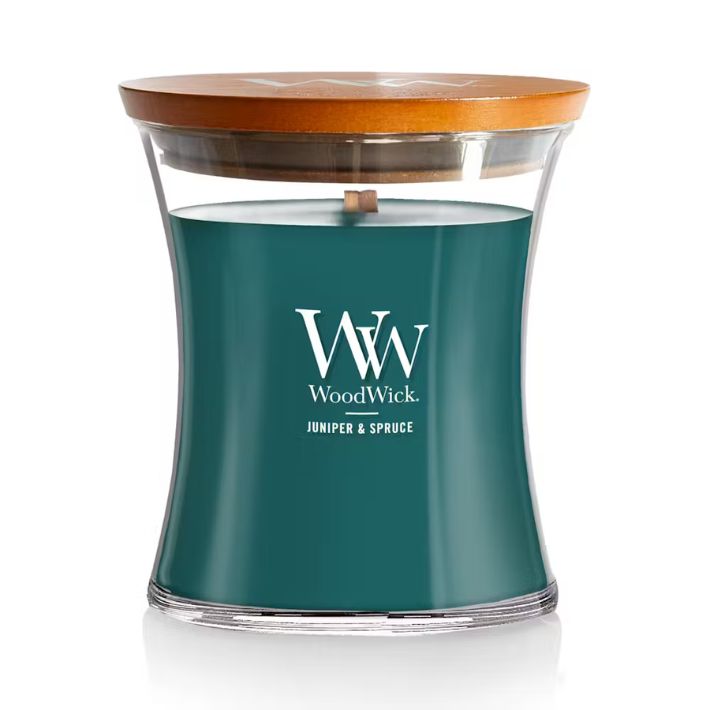 Juniper &amp; Spruce 9.7oz Medium Hourglass WoodWick Candle