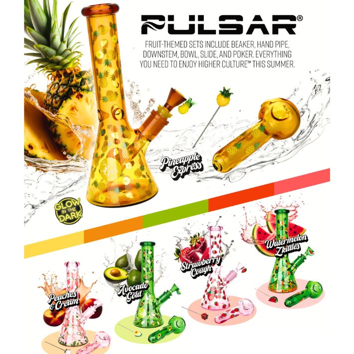 Pulsar Fruit Series 10&quot; Beaker, Pipe and Poker Glow Combo