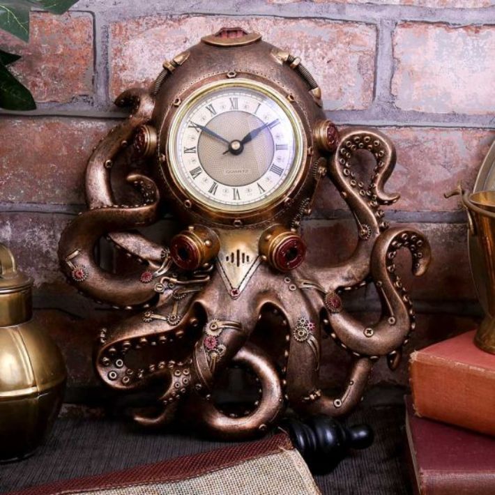 #156N Octoclock Steampunk Octopus Squid Wall Clock