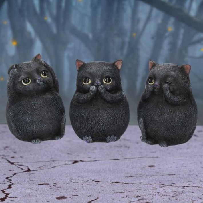 #6N Three Wise Fat Cat Figurines