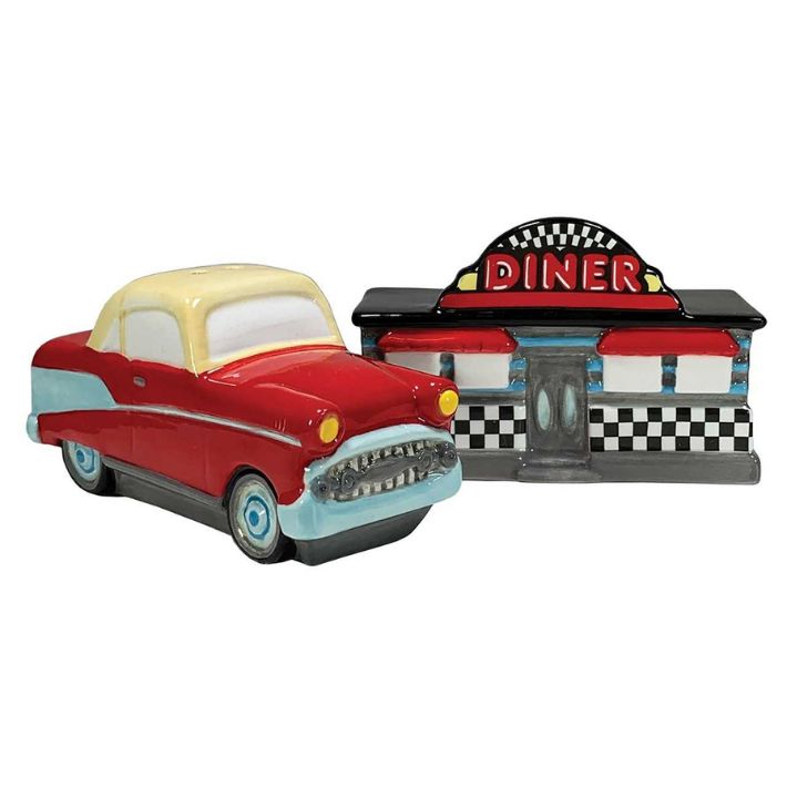 Diner With Car Salt &amp; Pepper Shaker Set S &amp; P Road Trip Series