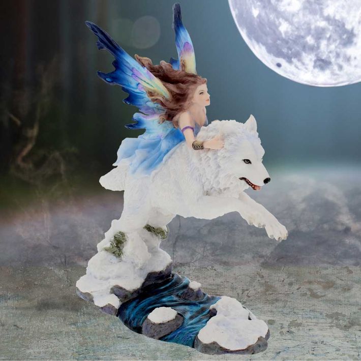 #60N Free Spirit Figurine Fairy and White Winter Wolf