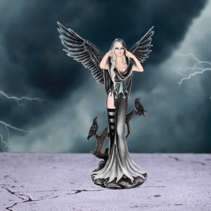 #59N Sorrel Large Dark Angel Fairy and Raven Figurine