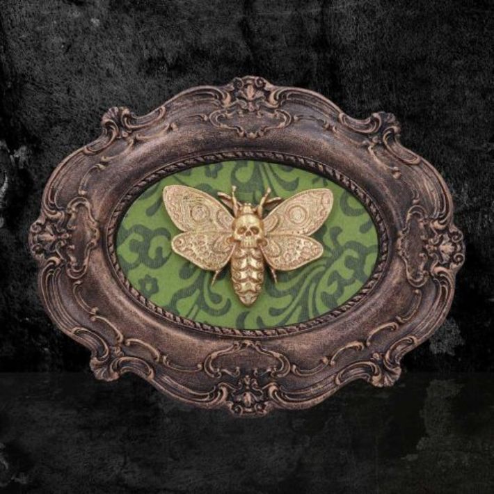 #77N Moth Macabre Baroque Framed Death&#39;s Head Moth Wall Plaque