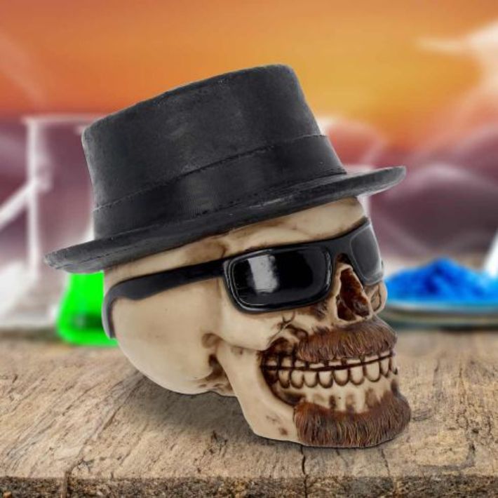 #118N Small Badass Hat and Sunglasses Skull Figurine