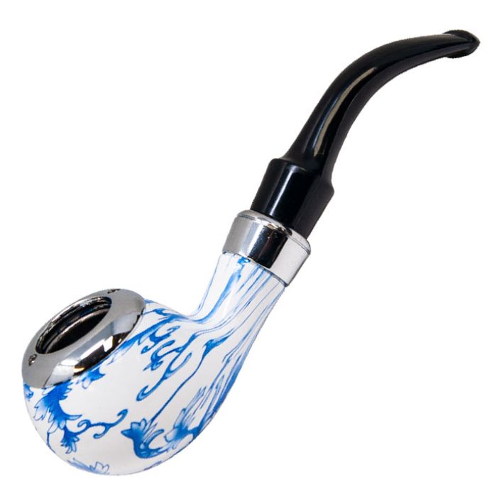 Blue &amp; White Floral Wood &amp; Resin 6&quot; Pipe