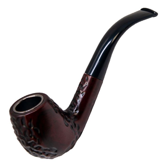Dark Brown Wood &amp; Resin Engraved 6&quot; Pipe