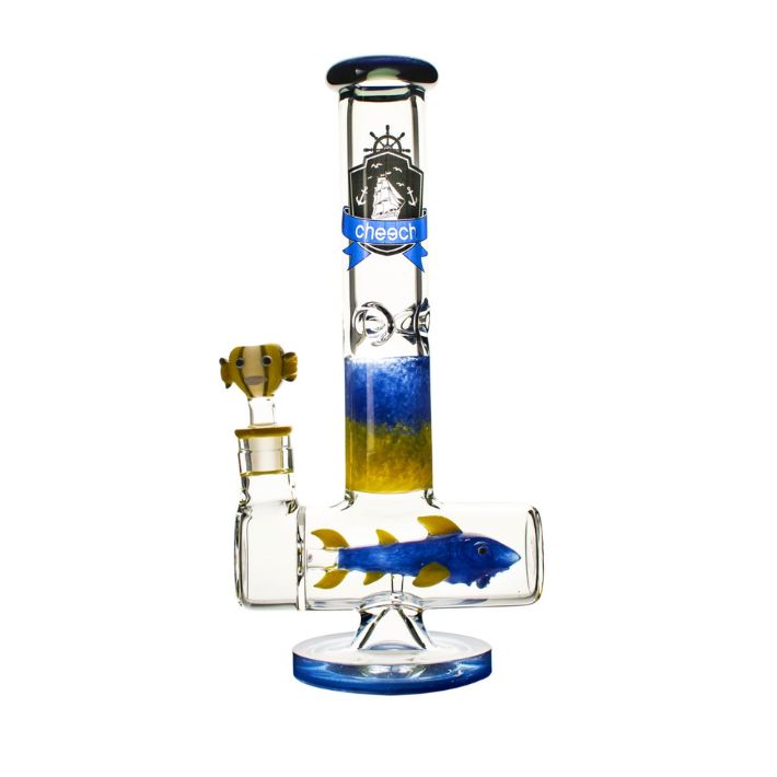 14&quot; Blue Shark Yellow Fish Inline Tube by Cheech Glass