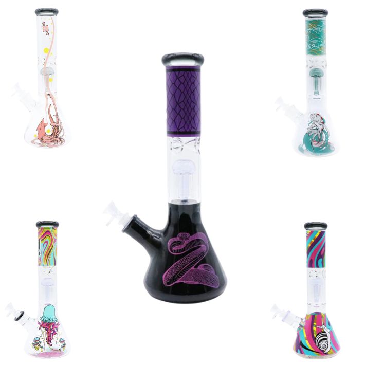 Infyniti Untamed Collection - 14&quot; Beaker w/ 12-Arm Tree Perc Ice Pinch, Prints on Body &amp; Bottom