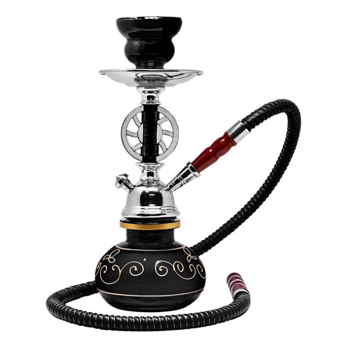Black Wheel Design Glass Hookah 11&quot;