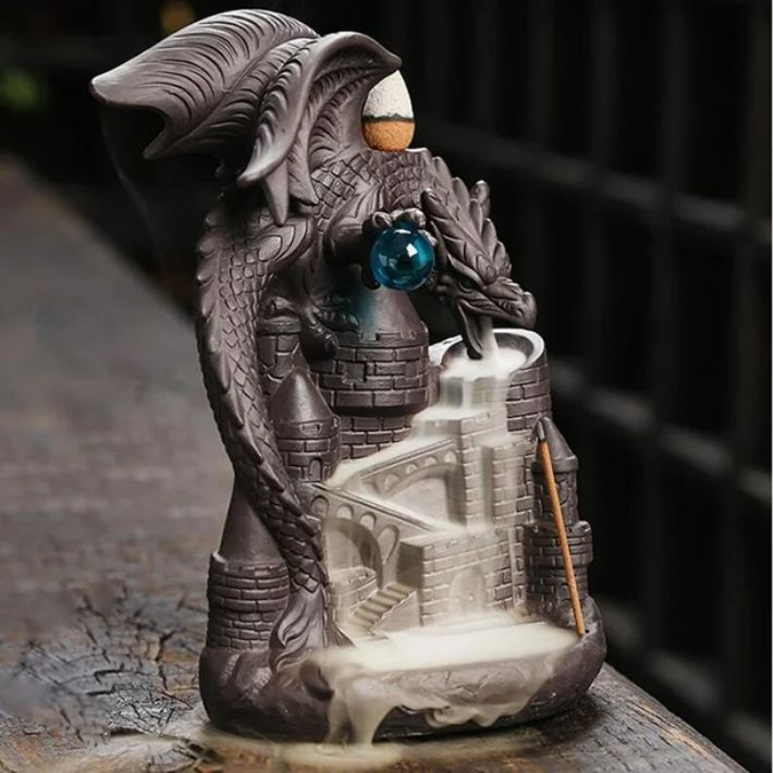 5&quot; Dragon Castle Ceramic Backflow Incense Burner Incense Holder