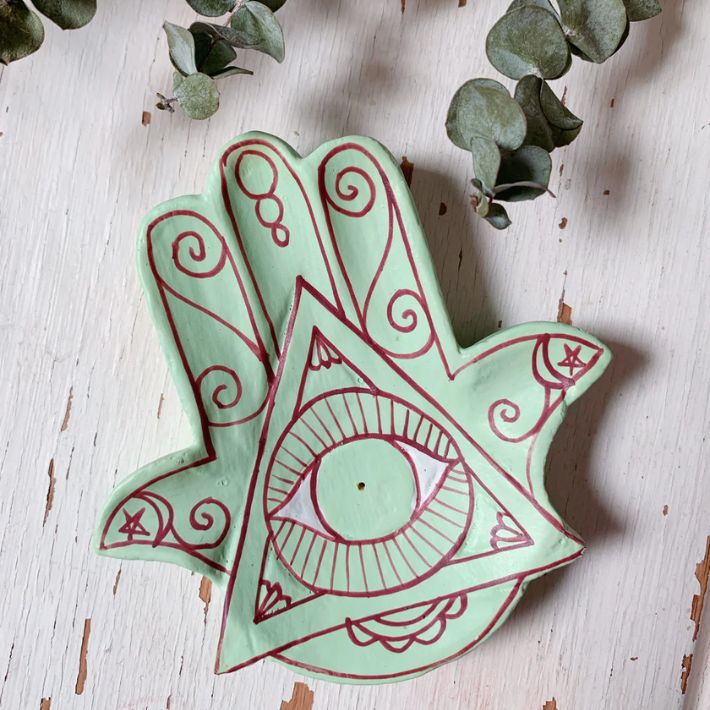 Green Fatima Hand Wood Incense Burner