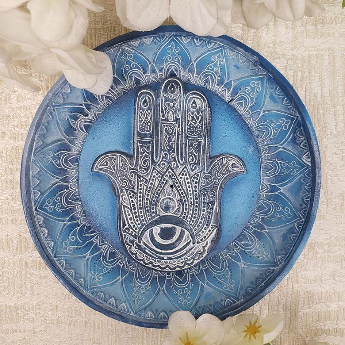 Blue Hamsa Hand Round Incense Burner