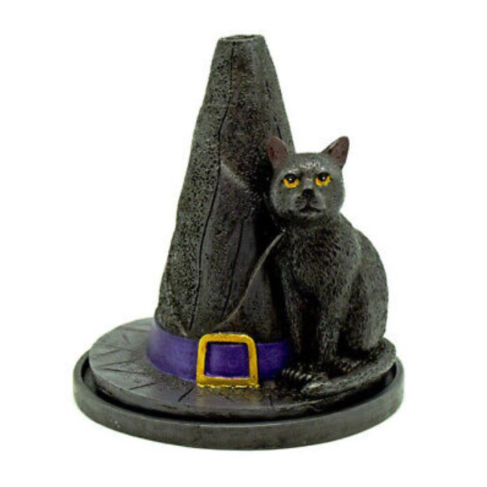Witch&#39;s Hat Incense Burner w/ Black Cat