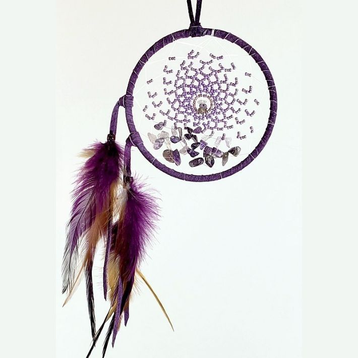 4&quot; Energy Flow Purple With Amethyst &amp; Beads Dreamcatcher