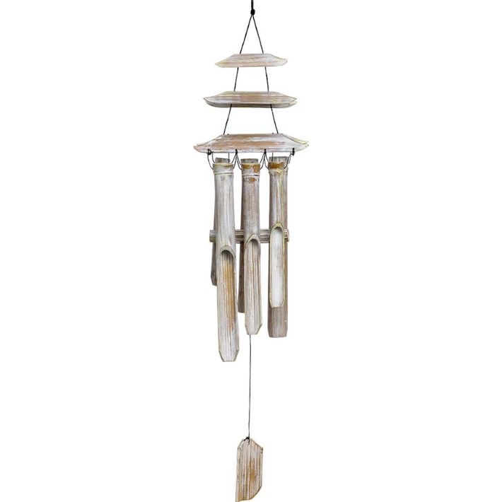 Pagoda White Washed Bamboo Wind Chimes