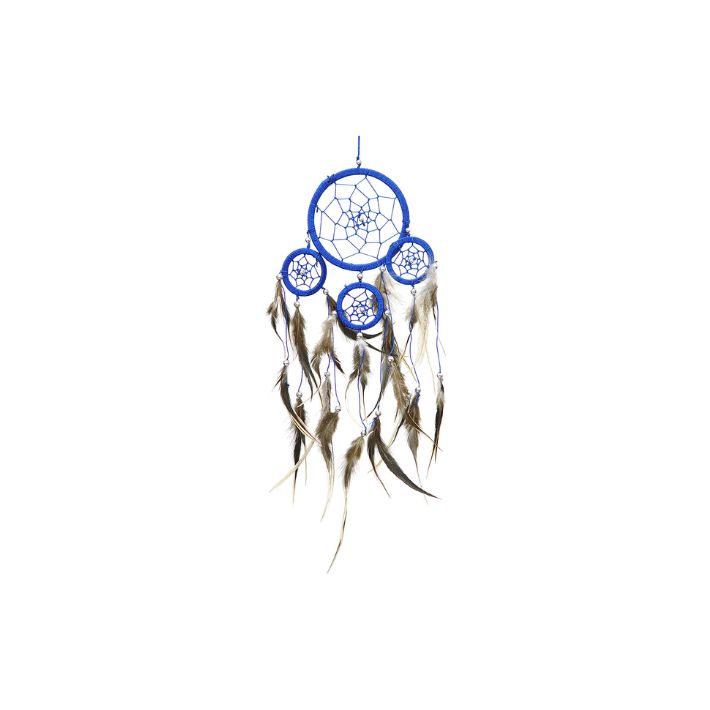 3.5&quot; Blue Beads &amp; Feathers Dreamcatcher
