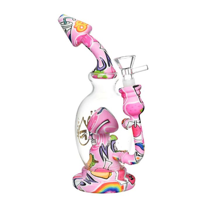 Pulsar Shroom Celebration Water Pipe 8&quot; 14mm, Design: Tropical