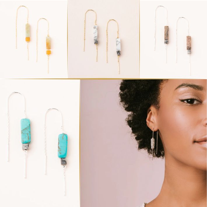 Rectangle Stone Thread Earring