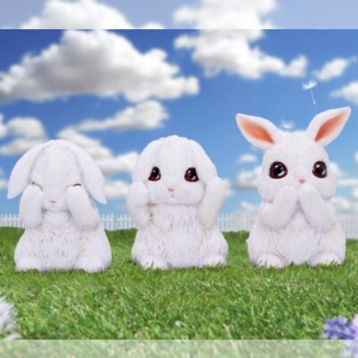 #298N Three Wise White Bunny Figurines
