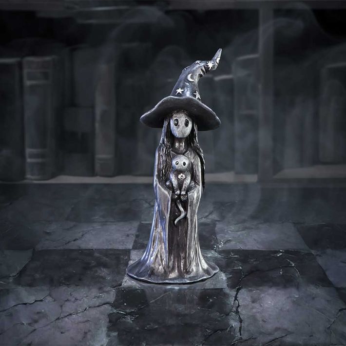 #308N Little Souls Glimmer Witch with Cat Figurine