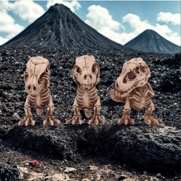 #313N Three Wise Tyrannosaurus Rex Skeleton Figurines