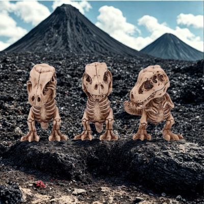#313N Three Wise Tyrannosaurus Rex Skeleton Figurines
