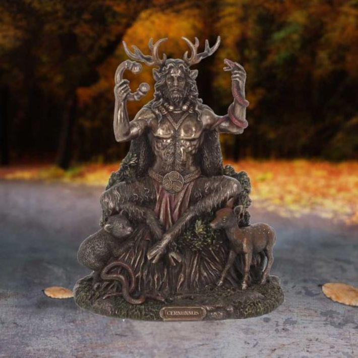 #323N Cernunnos and Animals Horned God Bronze Figurine
