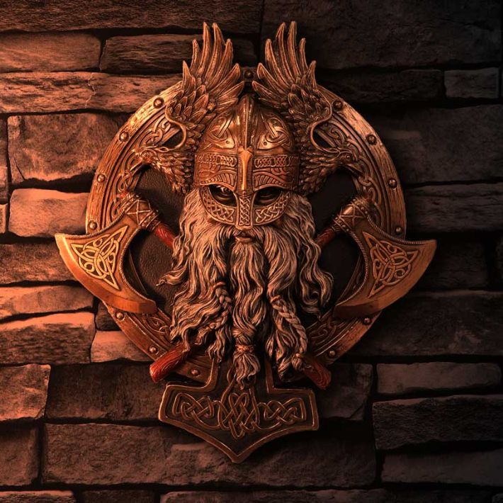 #326N Bronze For Valhalla Viking Axe Hammer Raven Wall Plaque