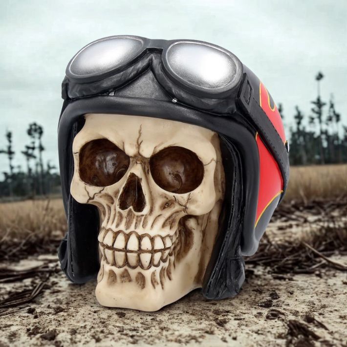 #349N Hell Fire Biker Flame Helmet Skull Ornament