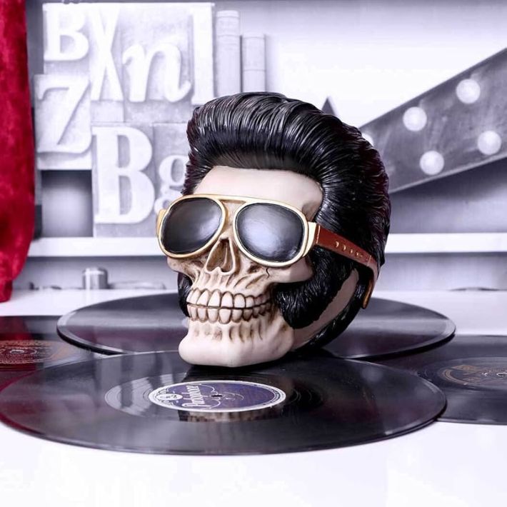 #351N Uh Huh The King Elvis Skull Figurine