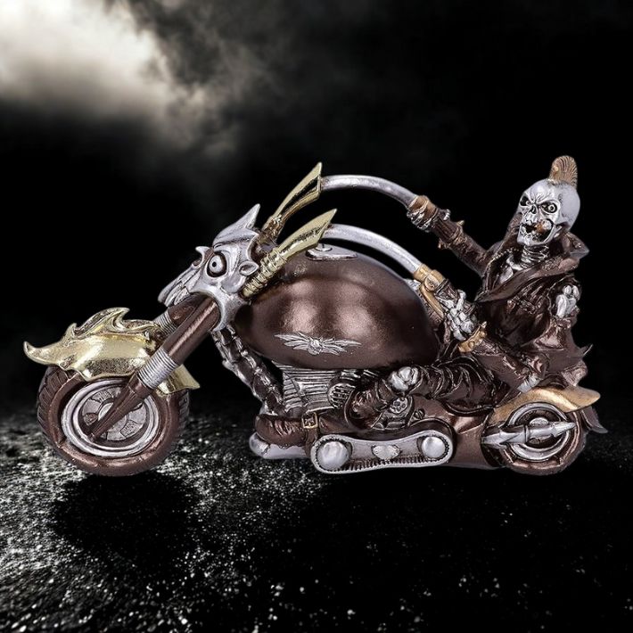 #352N Wheels of Steel Steampunk Motorcycle Skeleton Figurine