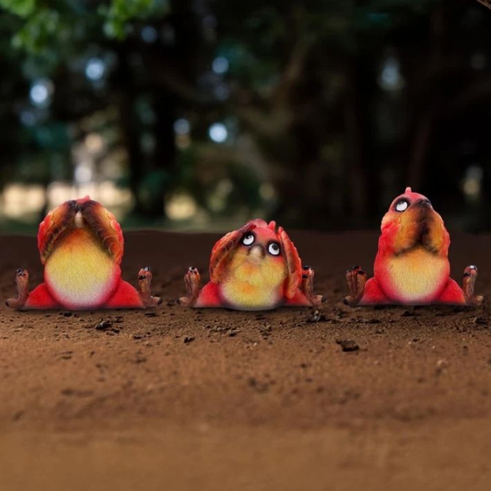 #381N Comical Three Wise Bird Figurines