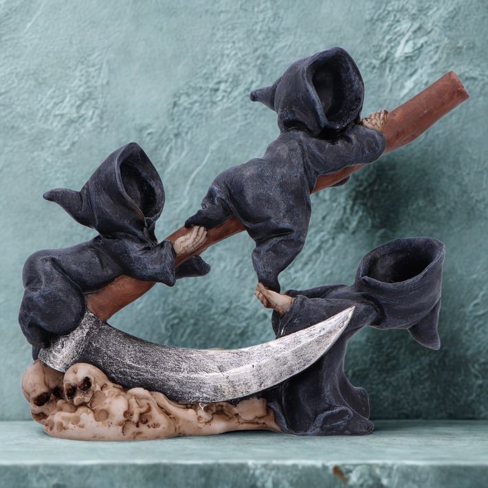 #382N Mischievous Baby Reapers and Scythe Ornament