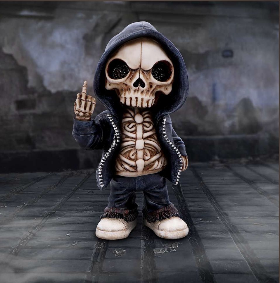 #387N Flip the Bird – A Bold and Rebellious Street Art Inspired Reaper Figurine