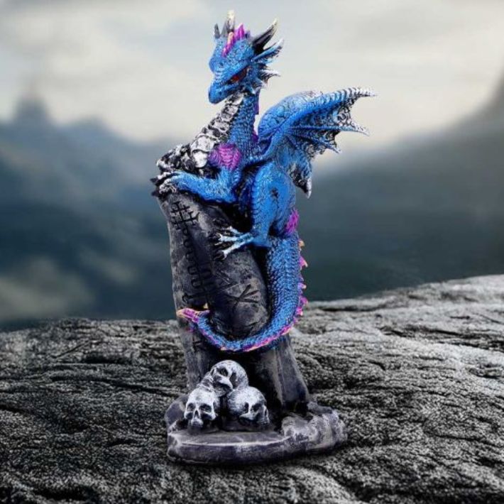 #394N Cobalt Rune Protector Resin Dragon Figurine