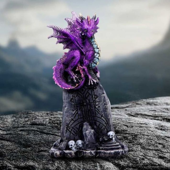 #396N Amethyst Rune Protector Resin Dragon Figurine
