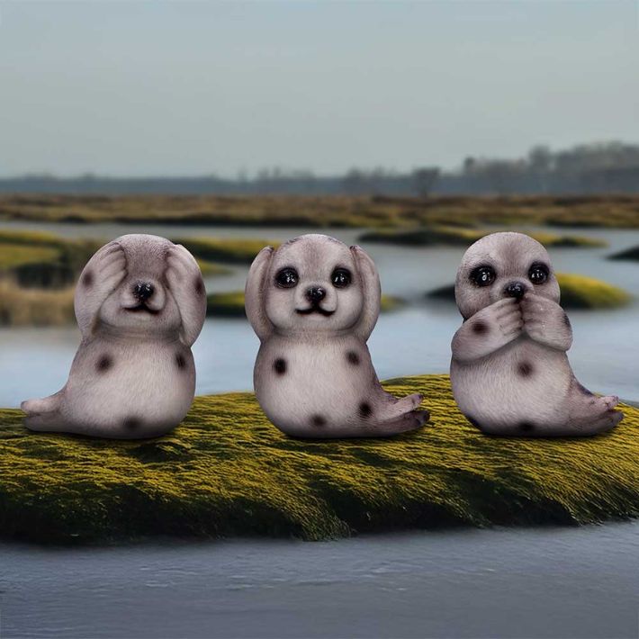 #401N Three Wise Seals Decorative Resin Figurine Set