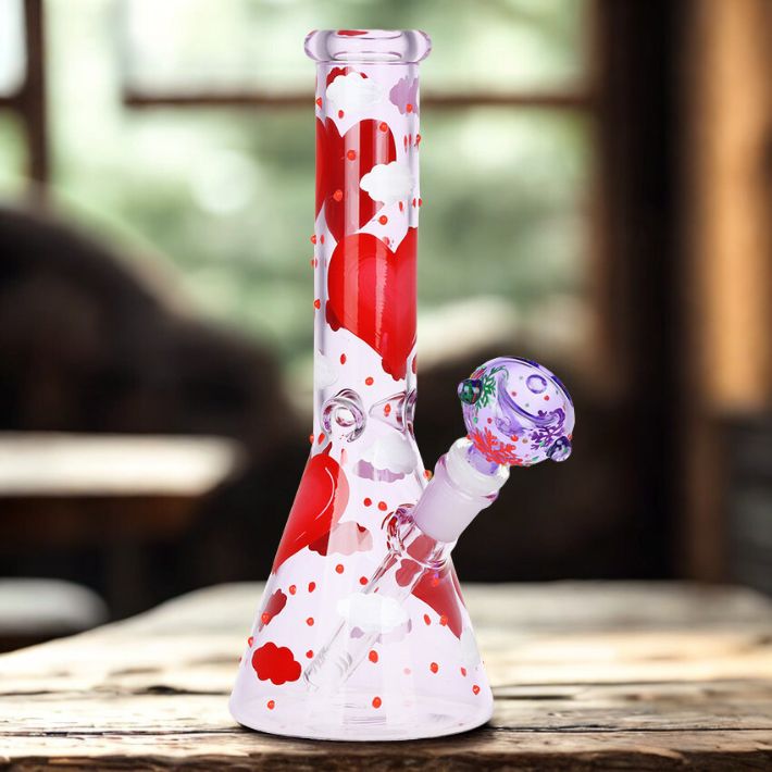 Pinky Hearts Beaker Water Pipe 10"